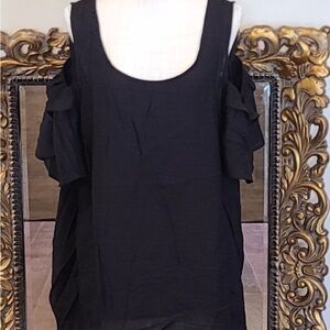 Elegant Black Cold Shoulder Top Frilled, M/18. NWT